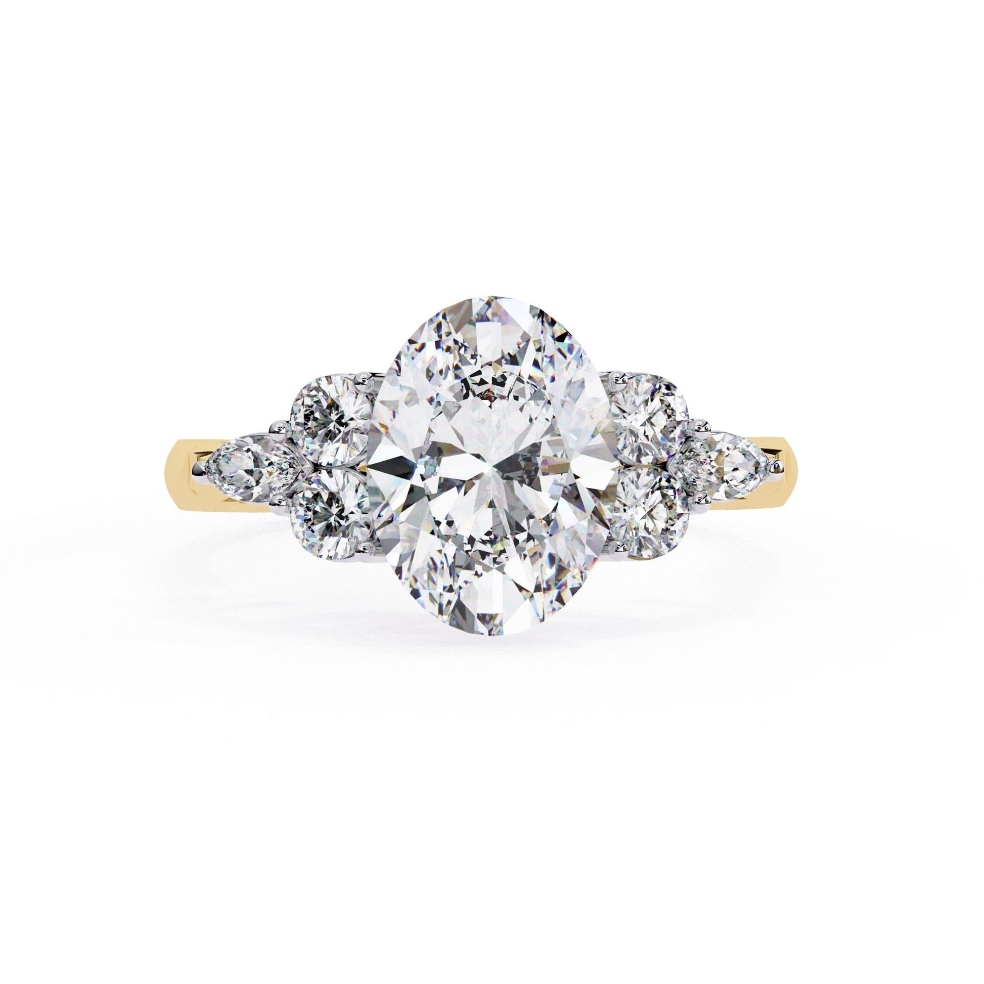 Diamond ring with gold band on a white background