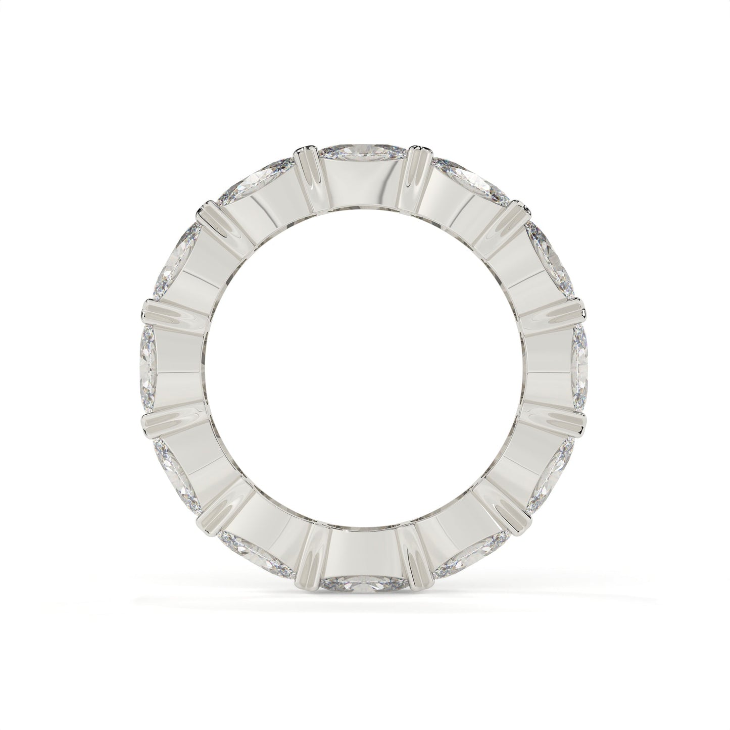 Silver ring with rectangular gemstones on a white background