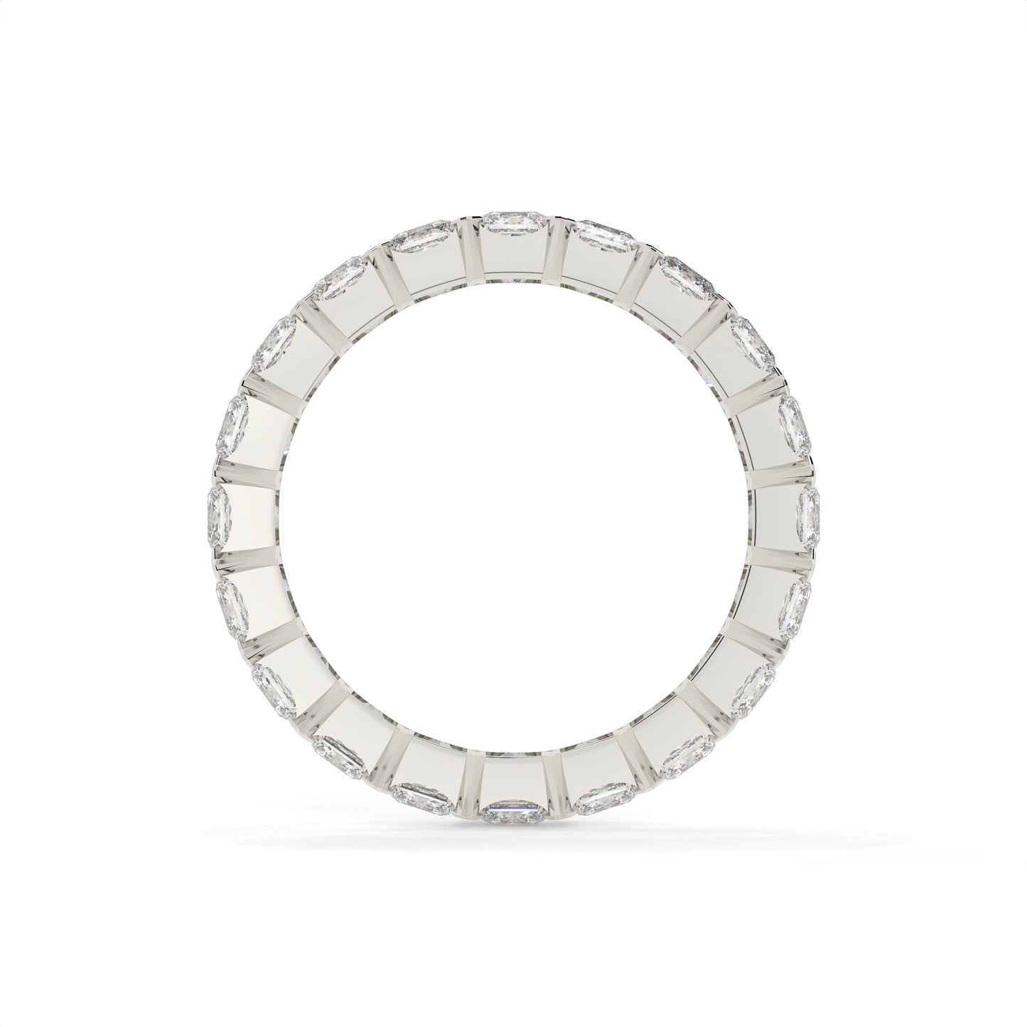 Silver ring with square-cut stones on a white background
