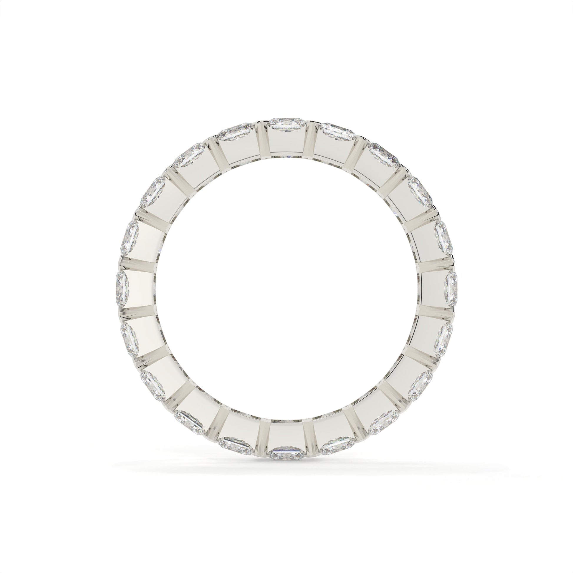 Silver ring with square-cut stones on a white background