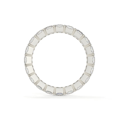 Silver ring with square-cut stones on a white background