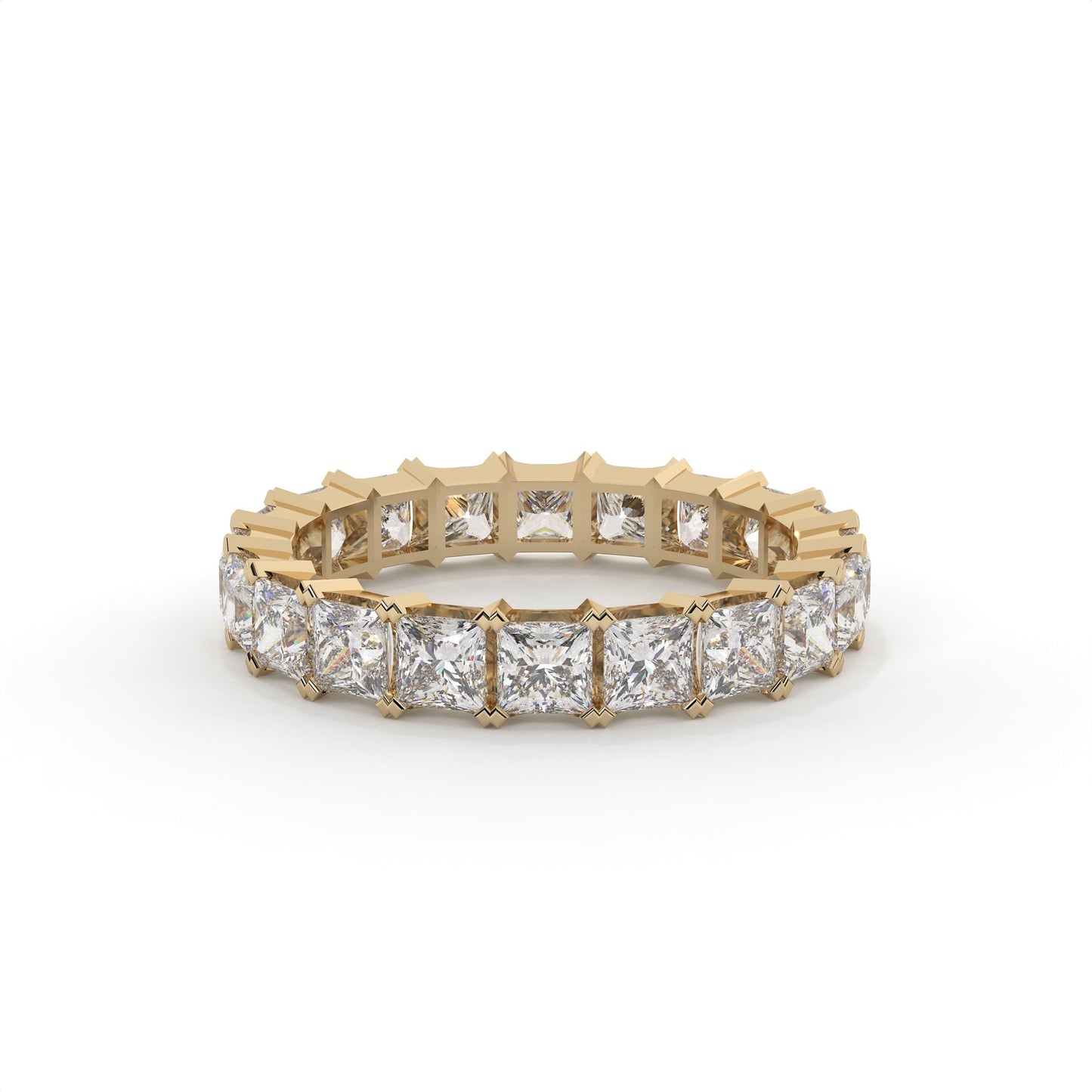 Gold ring with diamond stones on a white background