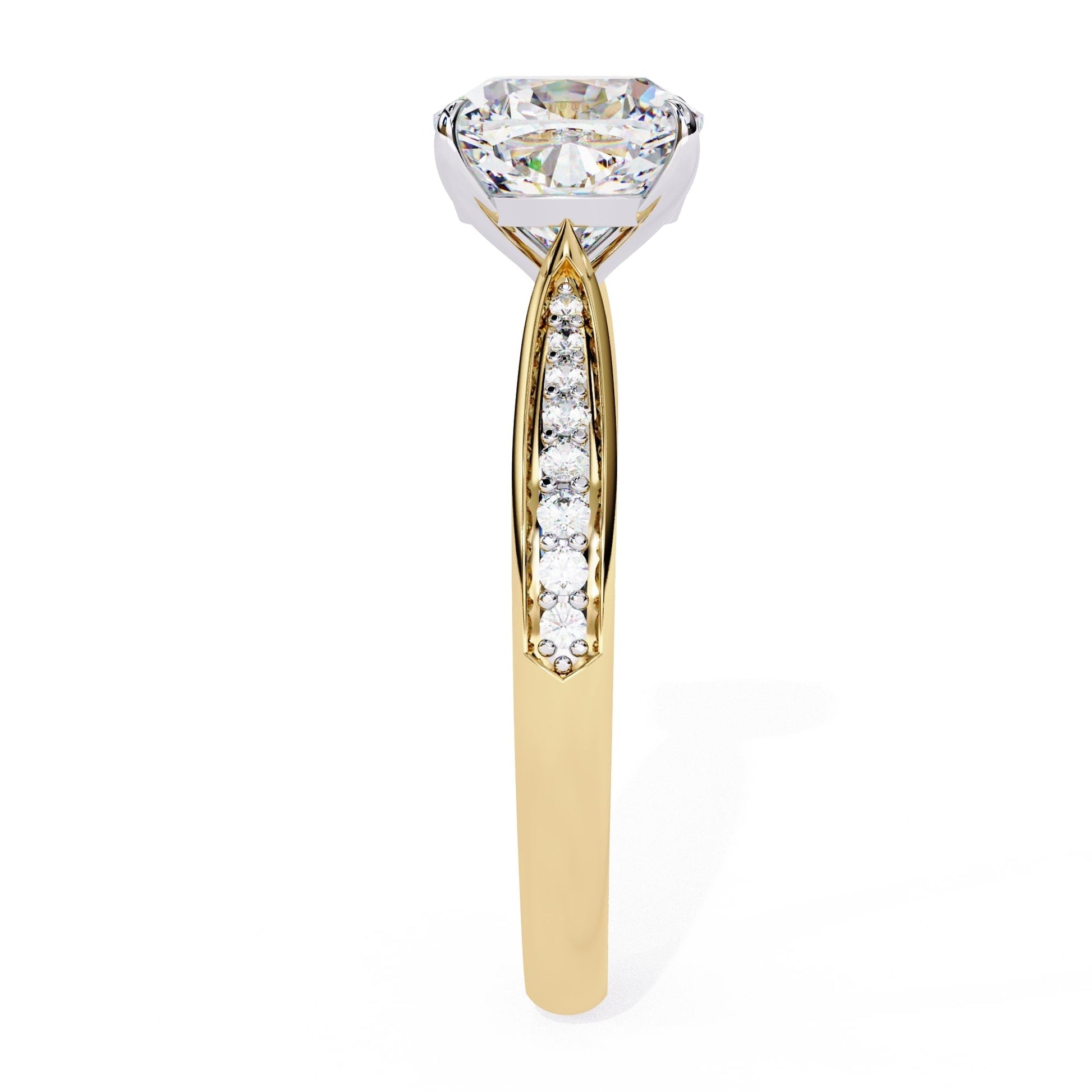 Gold ring with a diamond on a white background