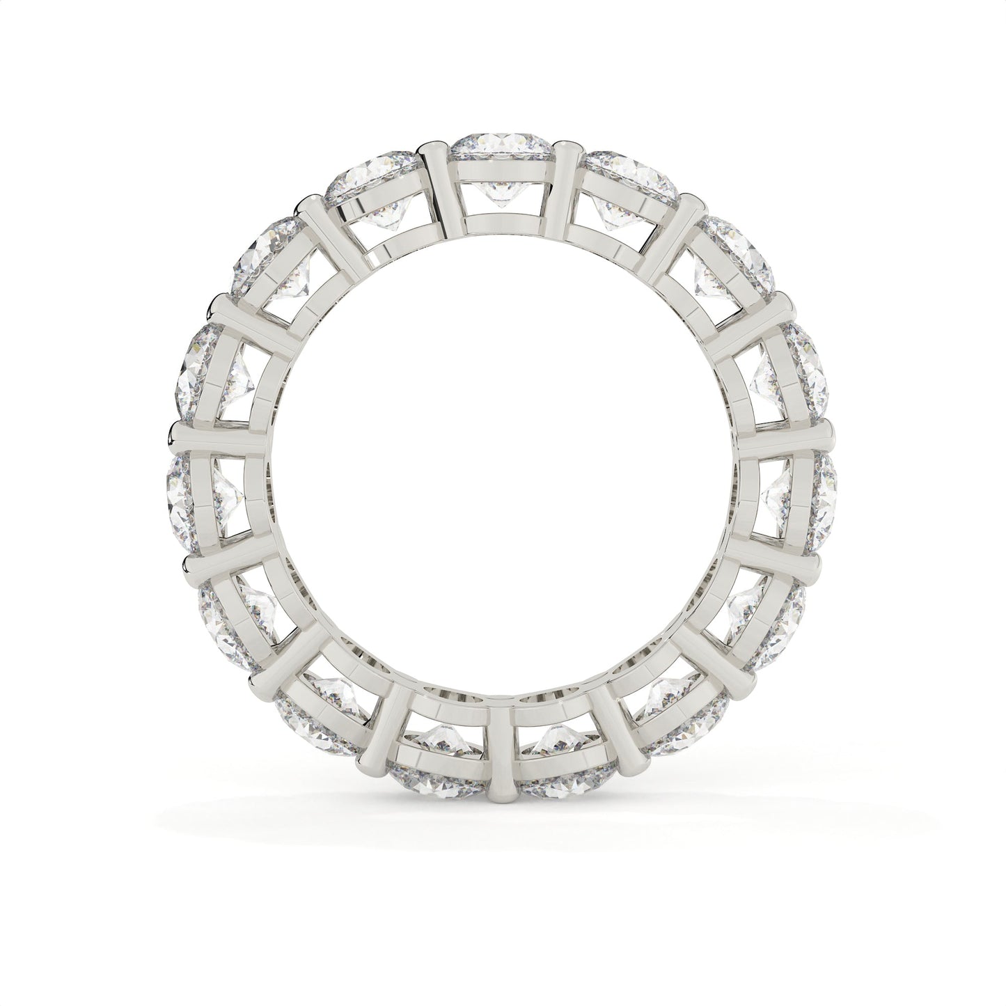 Diamond ring with a white gold band on a white background