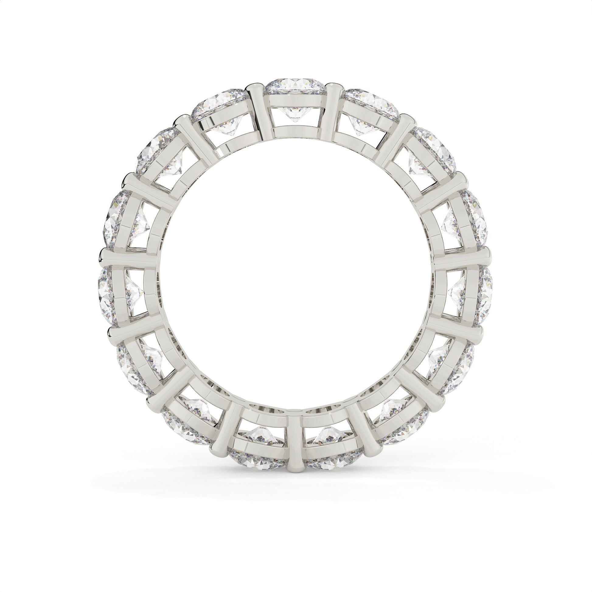 Diamond ring with a white gold band on a white background