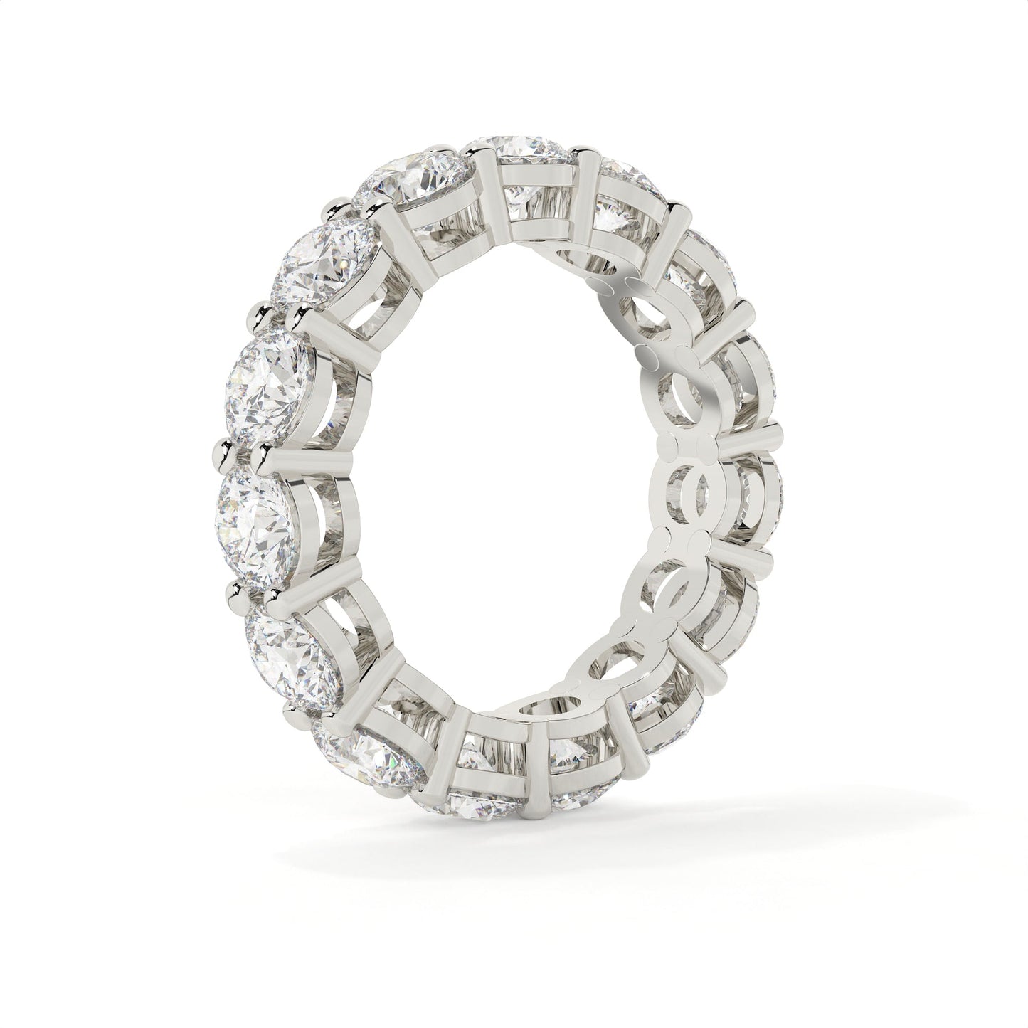 Diamond ring with a white gold band on a white background