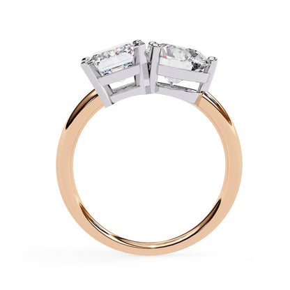 Two Stone Radiant And Round Cut Lab Diamond Ring
