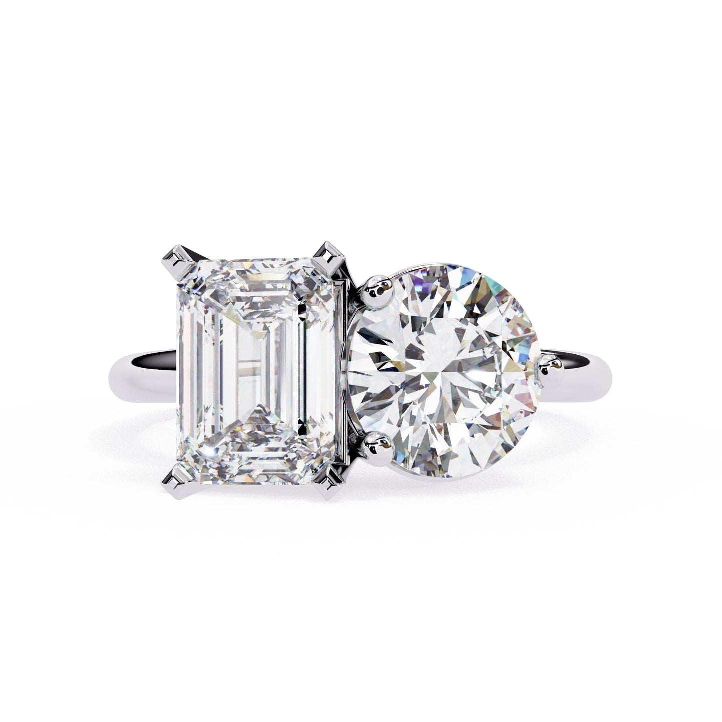 Two Stone Radiant And Round Cut Lab Diamond Ring