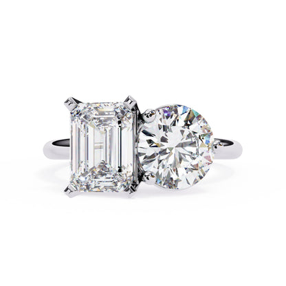 Two Stone Radiant And Round Cut Lab Diamond Ring