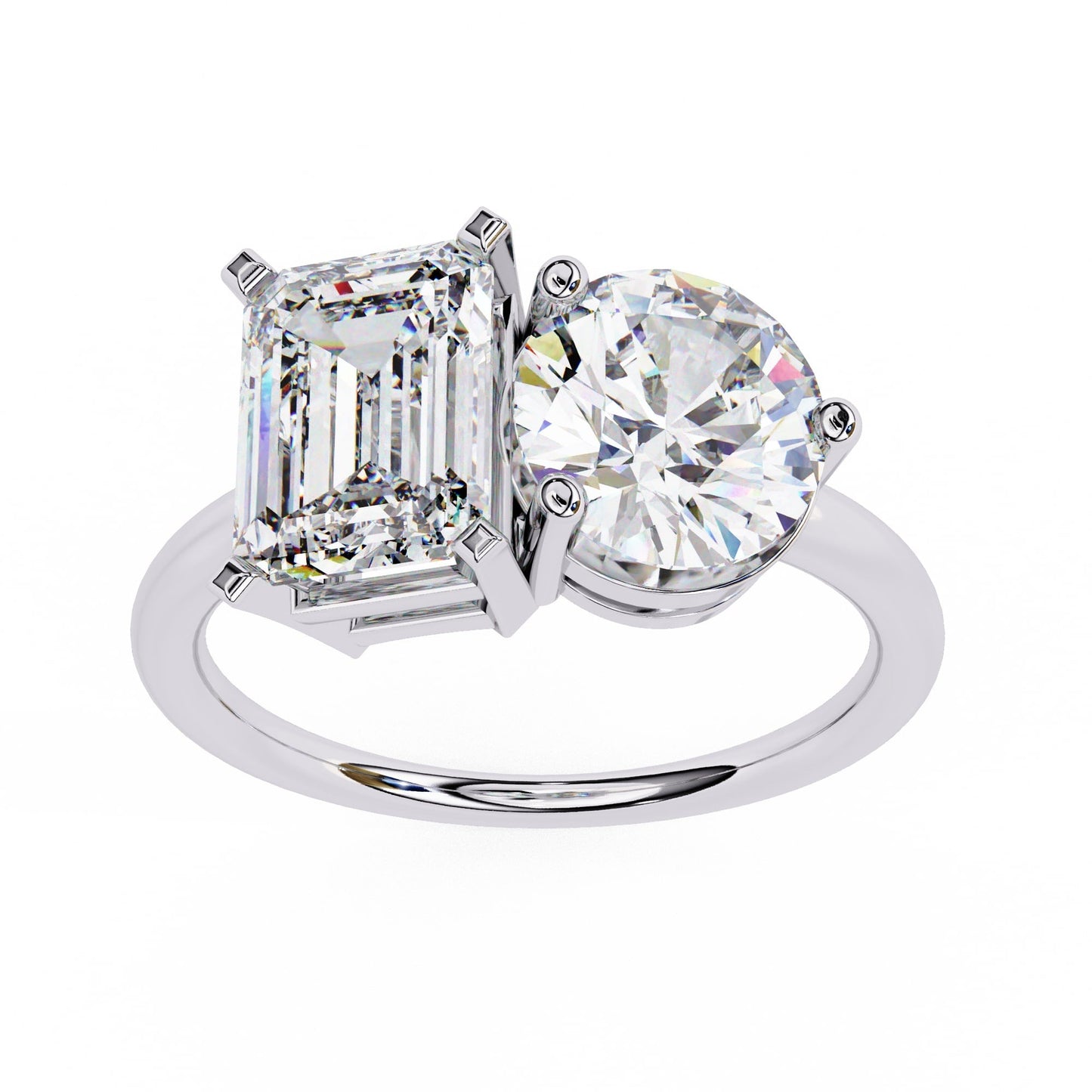 Two Stone Radiant And Round Cut Lab Diamond Ring