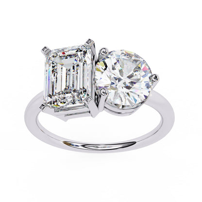 Two Stone Radiant And Round Cut Lab Diamond Ring