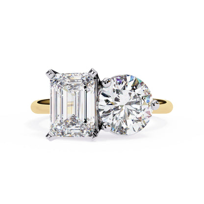Two Stone Radiant And Round Cut Lab Diamond Ring