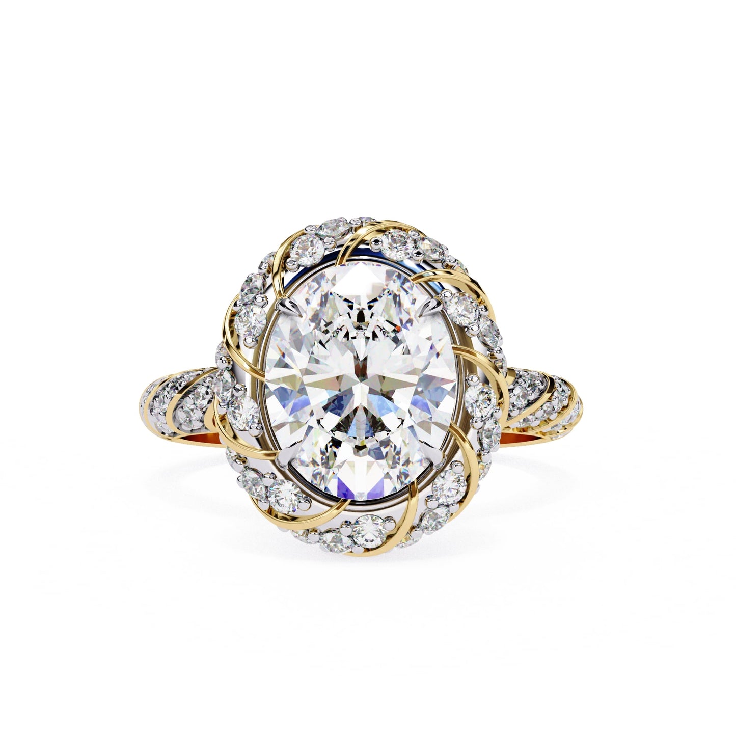 Gold and diamond ring on a white background