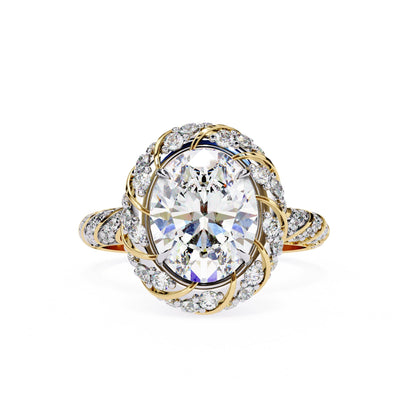 Gold and diamond ring on a white background