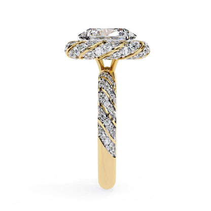 Gold and diamond ring on a white background